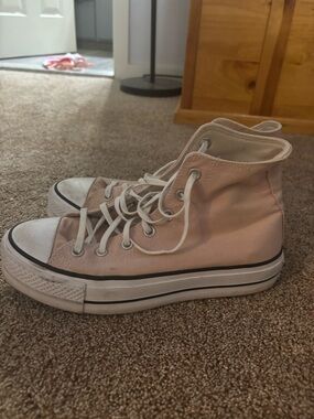 Platform High-Top Canvas Sneakers in Light Pink